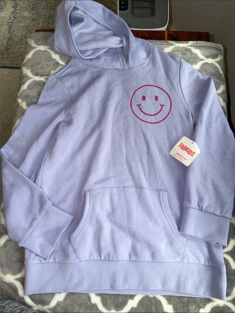 Lilac Hoodie with Pink Smiley Graphic